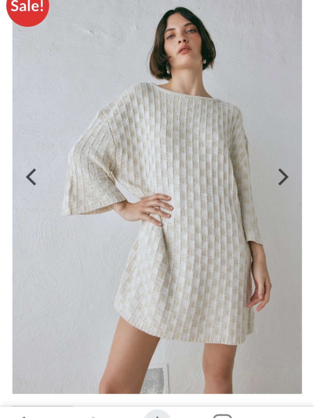 Pia Knit Tunic - Cream Mini Dress